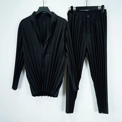 Miyake Pleated Men's Suit Solid-Color Pleats Blazer + Slim-Fit Straight-Leg Pants Plisse 2025 Fall New Minimalist Fold Suit Good Vibrations
