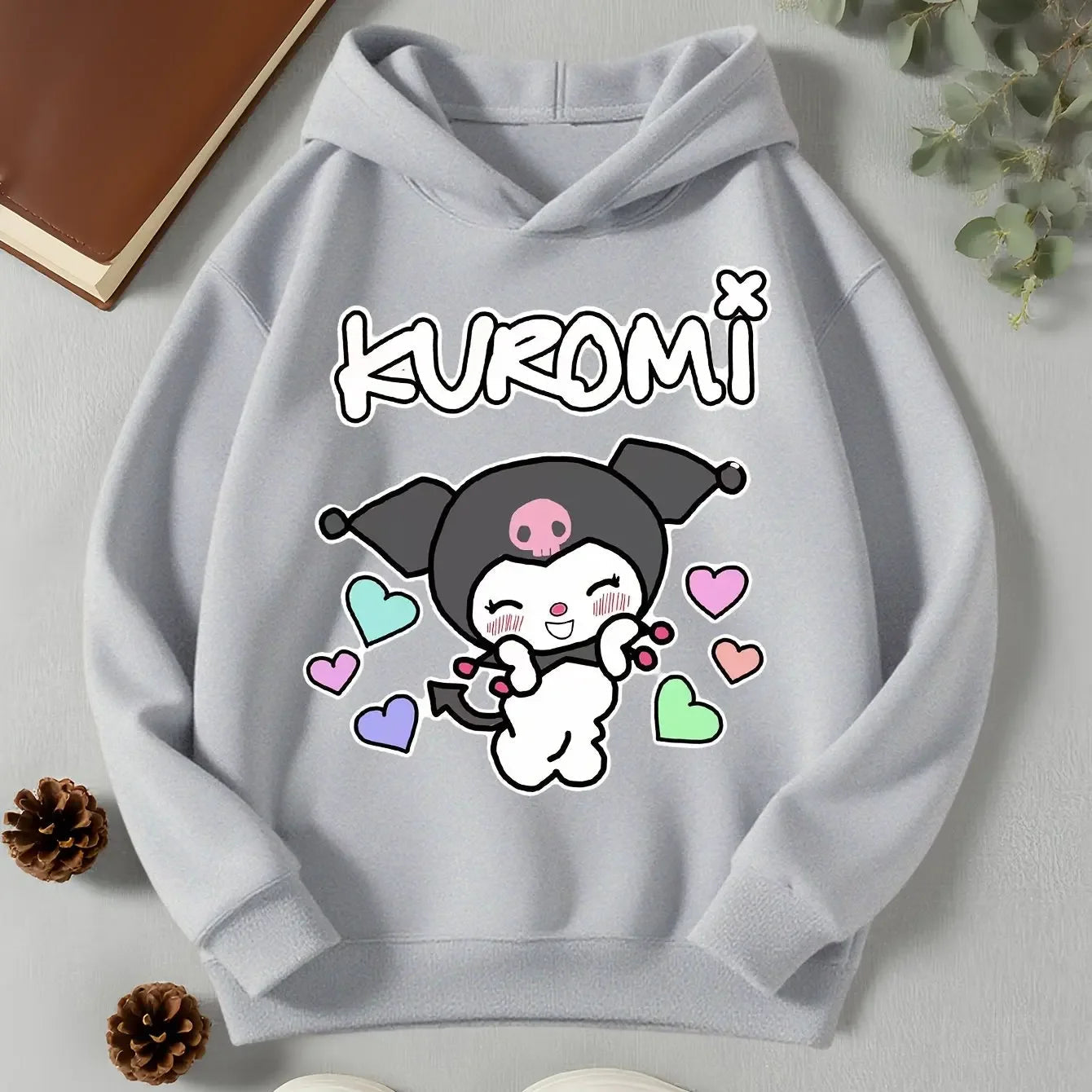 Sanrio Girls Fashion Kuromi Print Hoodie Children's Autumn and Winter Outdoor Leisure Sweatshirt Children's Ideal Gift Good Vibrations