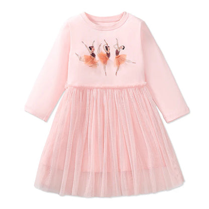 Little maven Kids Clothes Children's Clothing 2025 Autumn Cotton Baby Girls Cartoon Ballet Dancer Long Sleeves Dresses 2-7 year Good Vibrations