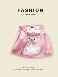 Cute Teddy Bear - Designed Hooded Outerwear for 3 - 10 - Year - Old Girls in Spring - Autumn Good Vibrations