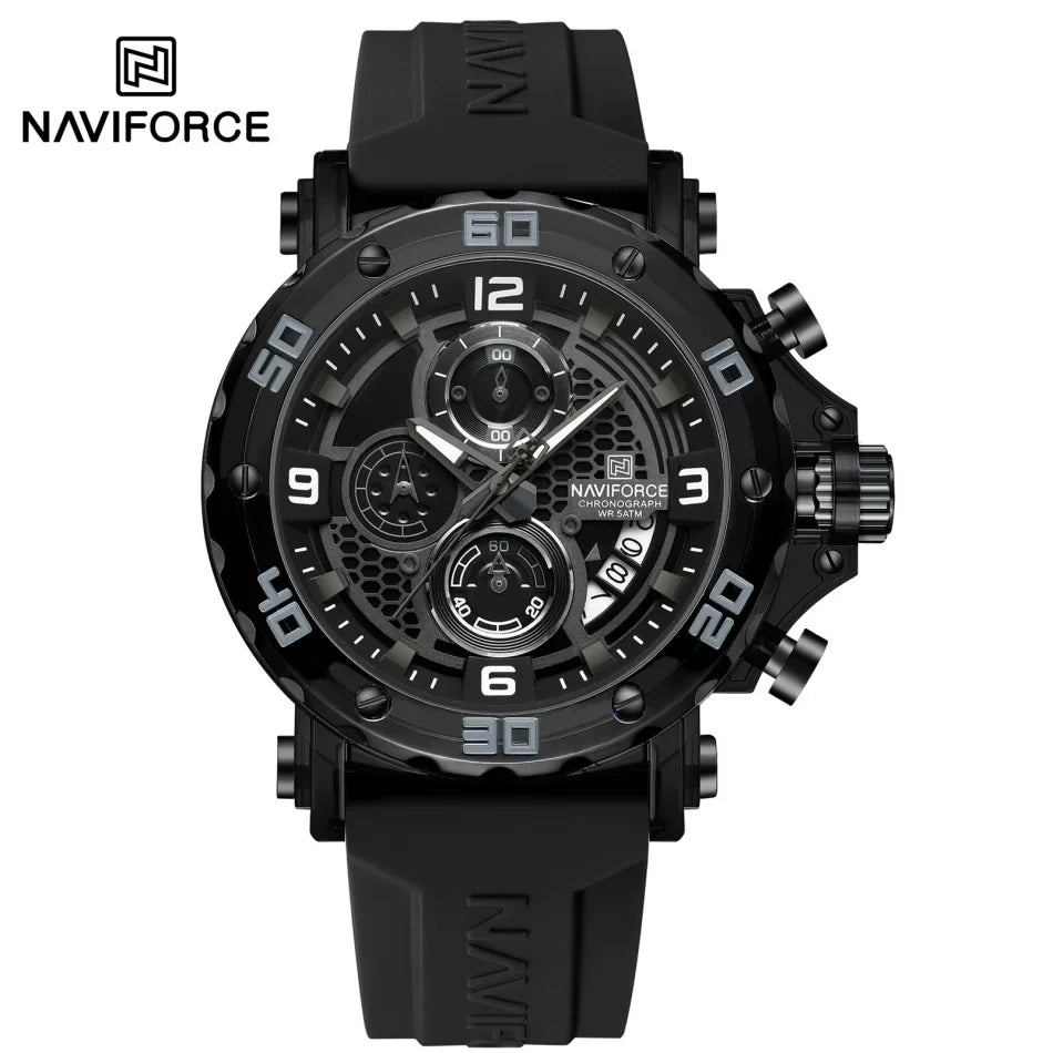 NAVIFORCE for Men Silicone Strap Luxury Fashion Quartz Watches Wrist watch Sports Chronograph 5TM Waterproof Male Watches GIfts Good Vibrations