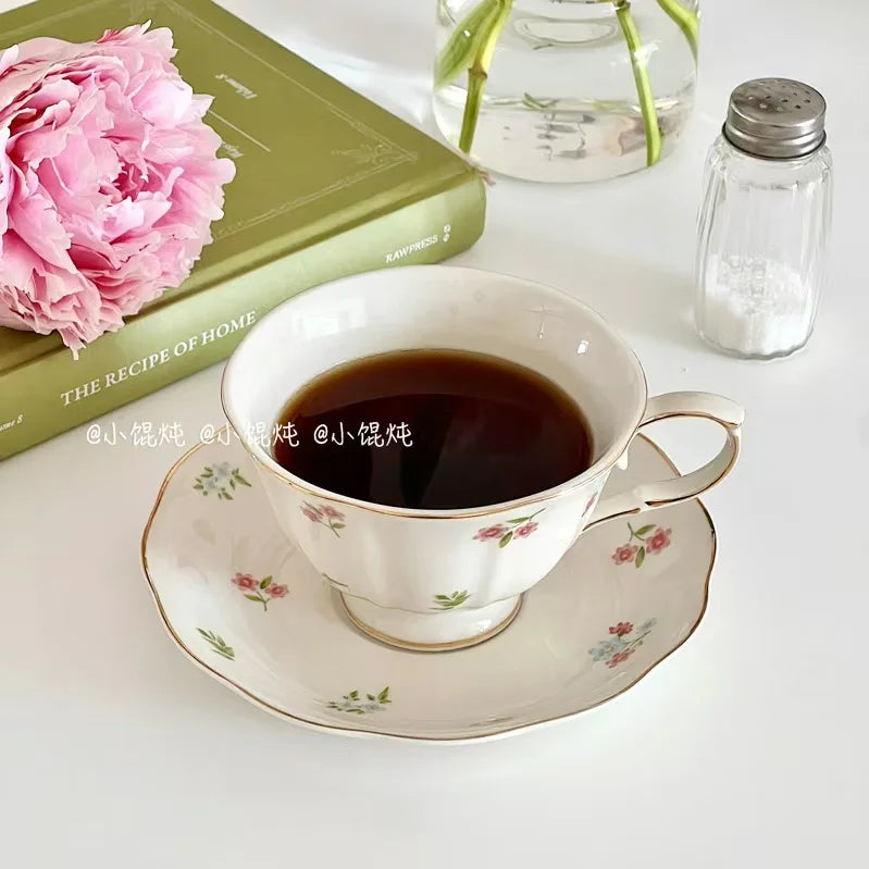 Ceramic Tea Cups Plate Set  Exquisite Afternoon Tea Coffee Cup Cream Color High Beauty Household Mug Birthday Gift 250ml Good Vibrations