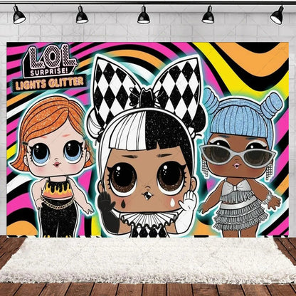 Girl Surprise Theme Backdrop Cute Shiny Doll Birthday Party Decoration Pink Latex Balloon Disposable Tableware Plate Cake Topper Good Vibrations