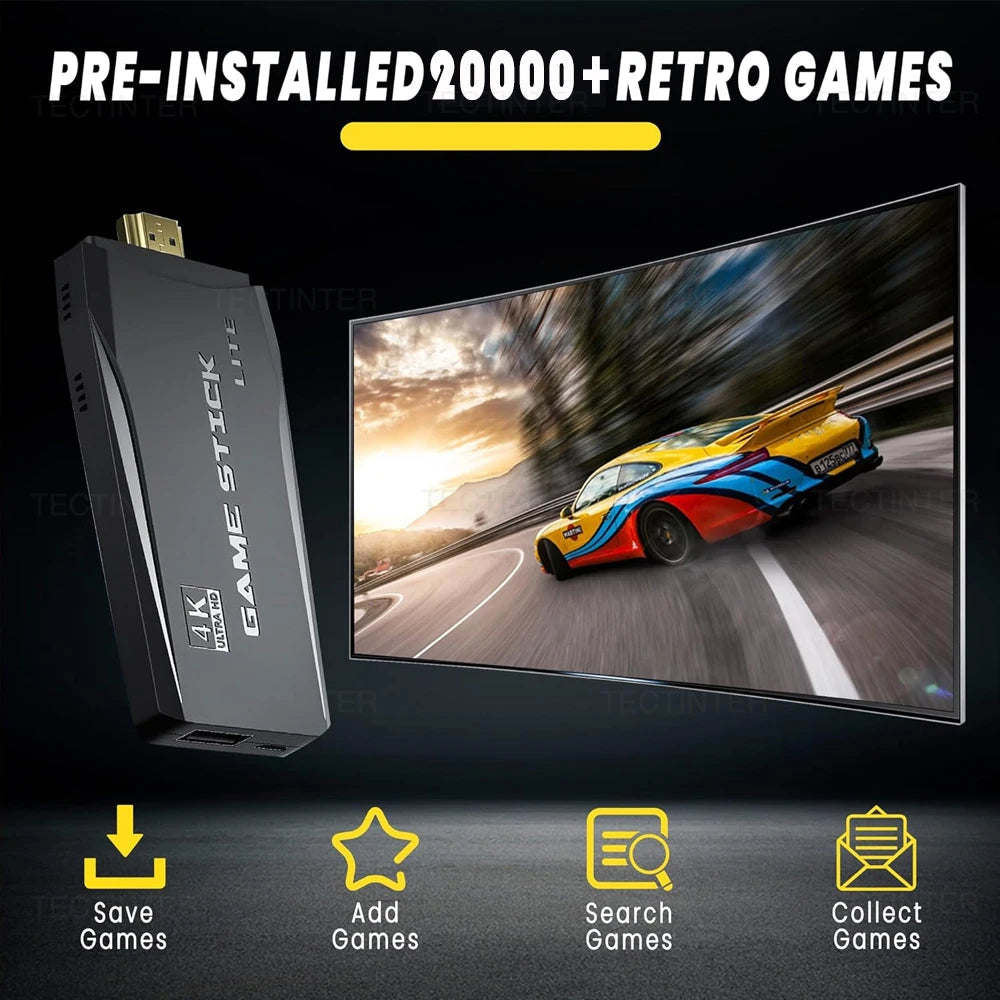 4K Game Stick TV Video Game Console Built-in 20000+ Games 64G Retro Handheld Game Player Wireless Controller Gamepad Good Vibrations