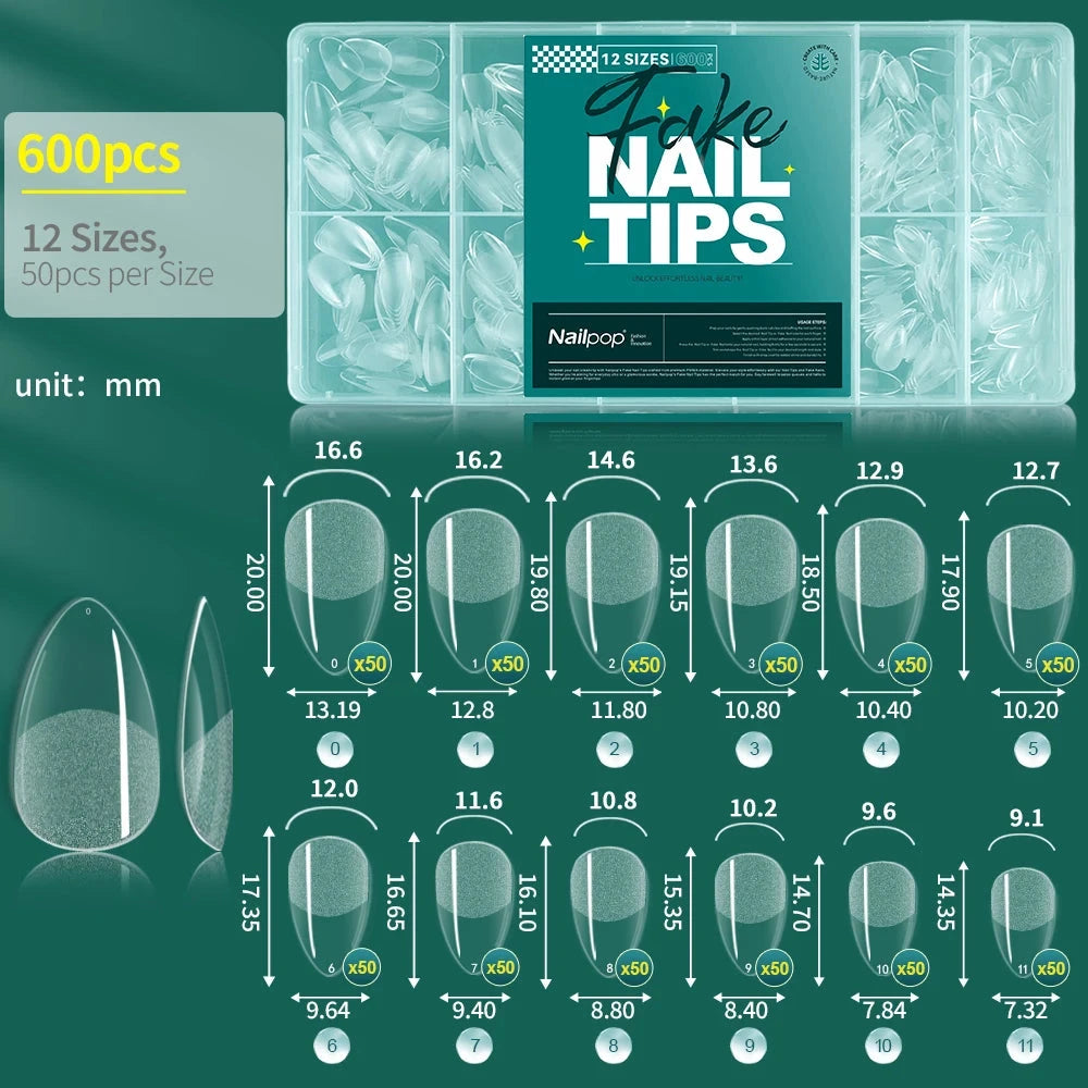 NAILPOP Soft Gel Nail Tips 600PCS Pre-Buff Full Cover Coffin Almond  Oval Shaped Nail Extenison Tips Half Matte Gel X Fake Nails Good Vibrations