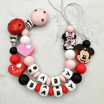 Personalized English Letters Baby Silicone Cartoon Disne Pacifier Clips Chains Holder Teether Pendants Teething Kawaii Baby Gift Good Vibrations