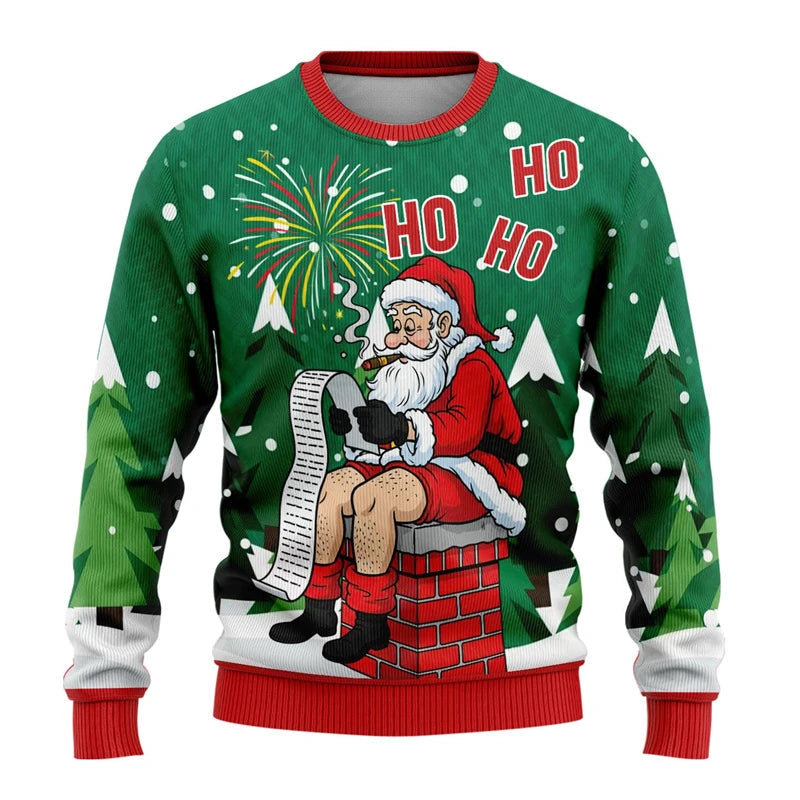 Funny Santa Claus Graphic Ugly Christmas Sweater Fashion Autumn Streetwear 3D Printed Sweatshirts Loose Breathable Pullovers Good Vibrations