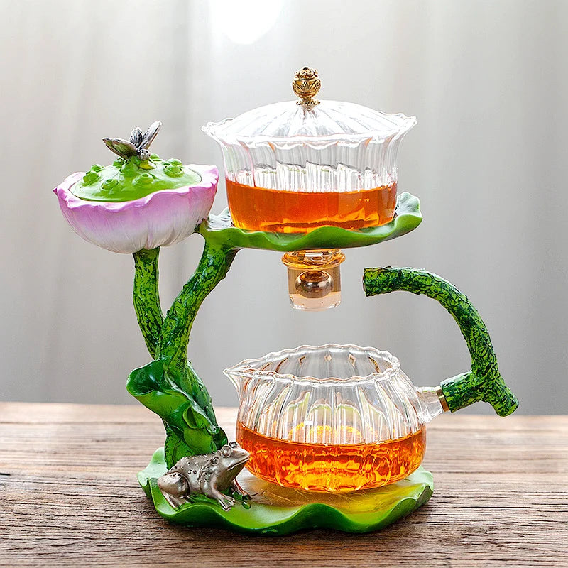 Automatic Tea Set with Heat-Resistant Glass Teapot and Lazy Magnetic Tea Infuser for Home and Office Good Vibrations
