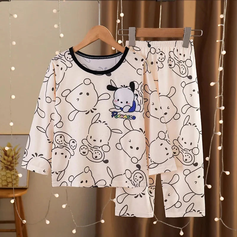 Girls Pajamas Spring Autumn Children Pajamas Long Sleeve Cartoon Kids Sleepwear Robe Children's Clothing Mother Good Vibrations