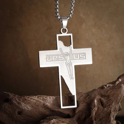 Philippians 4:13 Men's Simple Cross Pendant Necklace Stainless Steel Religious Amulet Jewelry Unisex Bijoux Good Vibrations