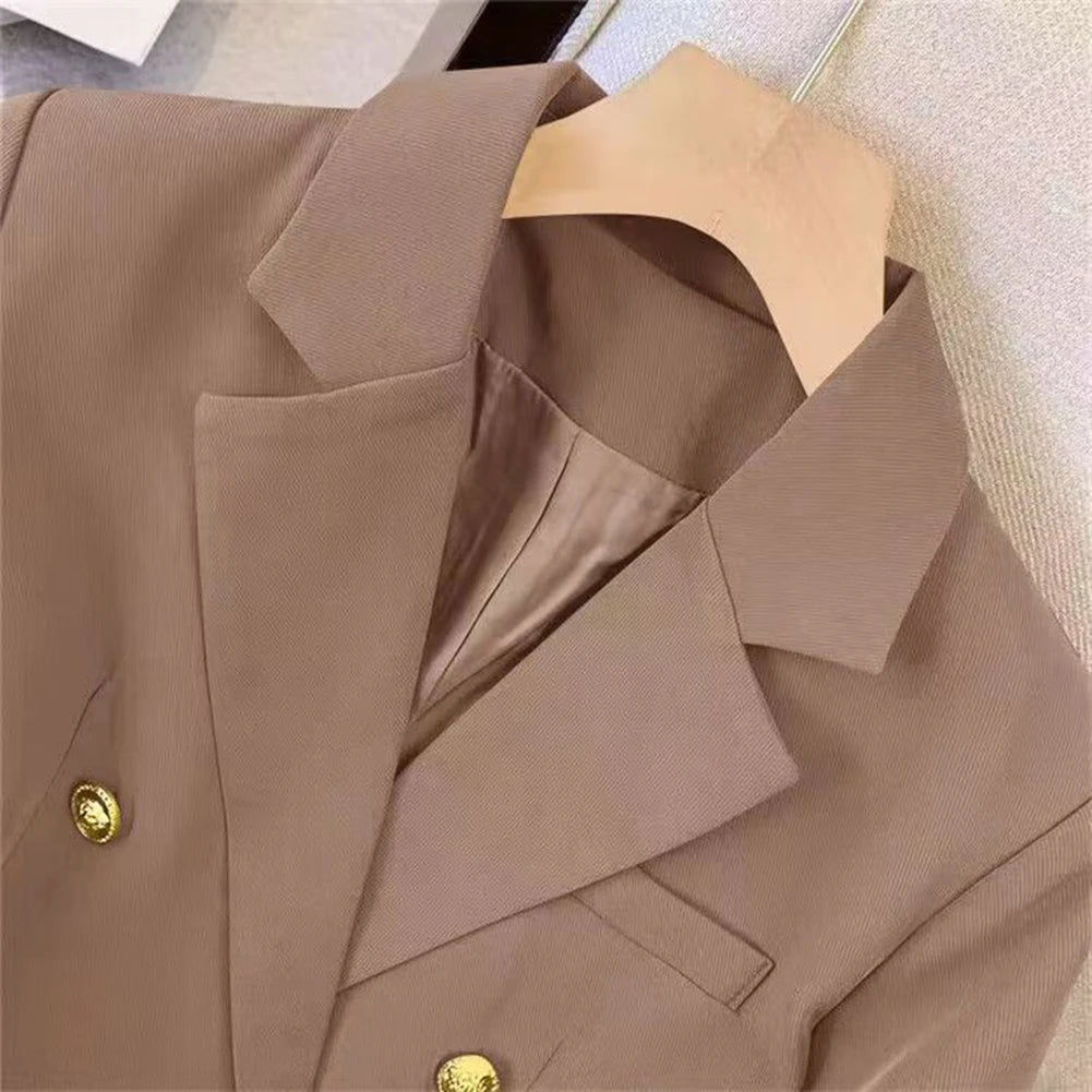 Blazer For Women Elegant Suit Jacket Loose Long Sleeve Jacket Beige Casual Solid Color Blazer Fashion Lapel Neckline Style Good Vibrations