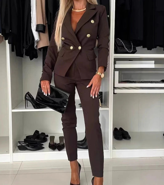 Two Piece Sets Woman Outfit 2025 Spring Solid Color Versatile Temperament Blazer Coat & Fashiona Casual Pocket Design Pants Set Good Vibrations