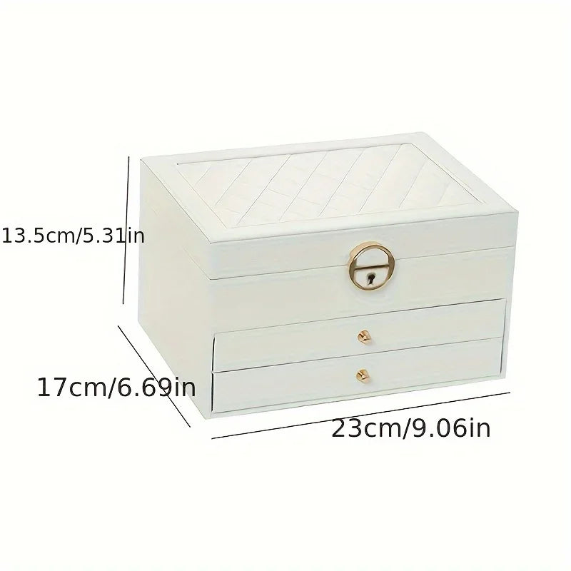 Jewelry Organizer Box, Women Jewelry Box 3 Layers with 2 Drawers, Large Jewelry Organizers Jewelry Boxes Display