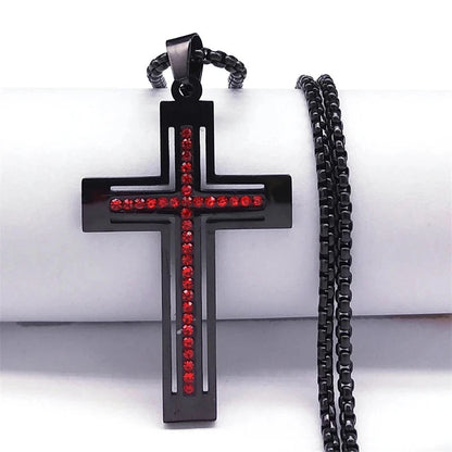Catholic Crucifix Cross Necklace for Women Men Stainless Steel Christian Religious Male Chain Jewelry colar masculino N4943 Good Vibrations