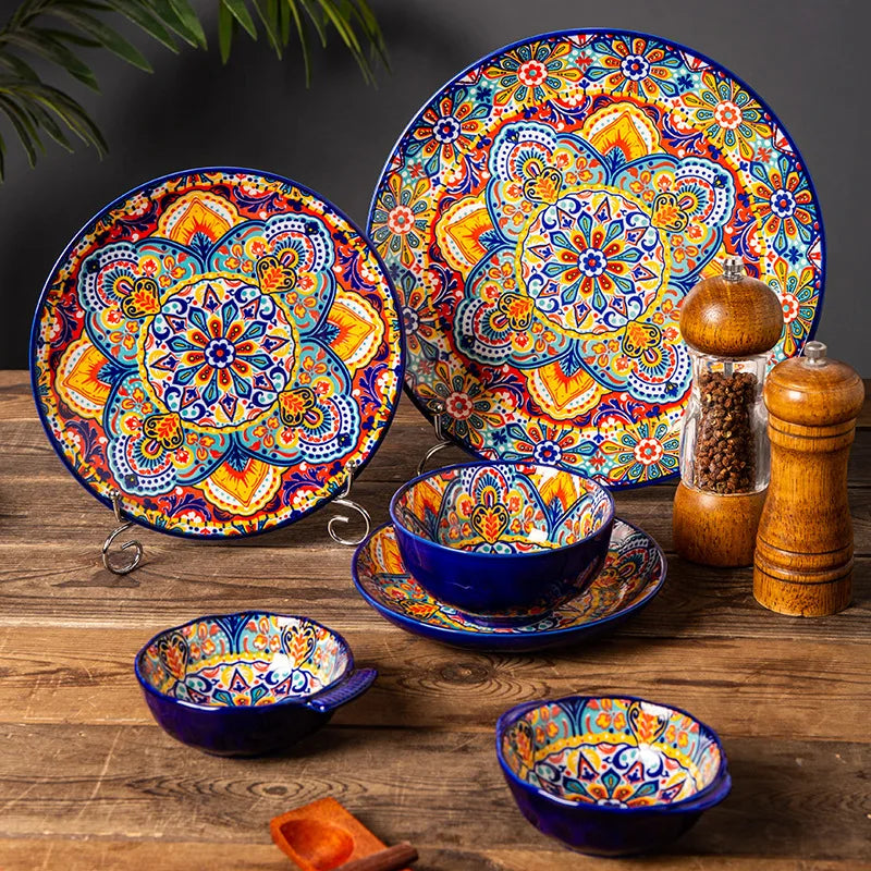 Ceramic Tableware Set Rice Bowl Serving Plate Creative Cutlery Soup Plate Noodle Handle Bowl Sauce Dish Steak Salad Fruit Plate Good Vibrations