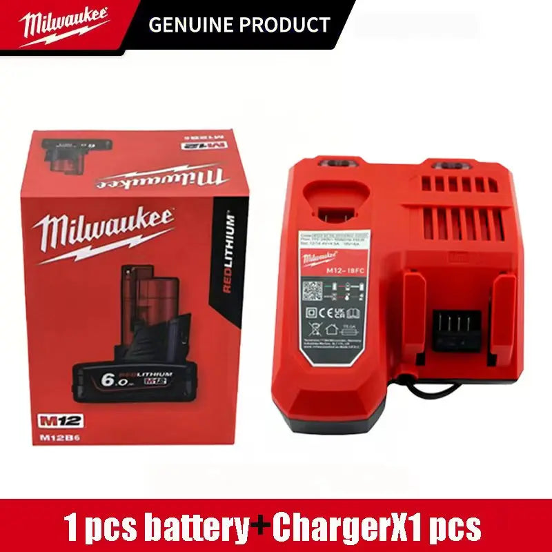 Milwaukee 12V Battery, Comes with Packaging Color Box  12V Battery M12B6 6000mAh  Rechargeable tool battery M12 Hot Promotion Good Vibrations