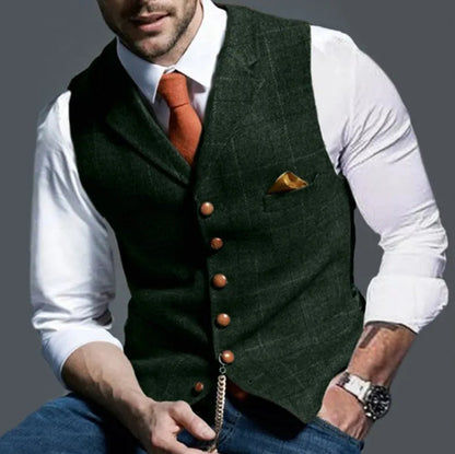 2025 Men's Formal Vests Lapel Tweed Plaid V-neck Waistcoat Slim Vest Business Formal Dress Suit Casual Wedding Tuxedo Male Vest Good Vibrations