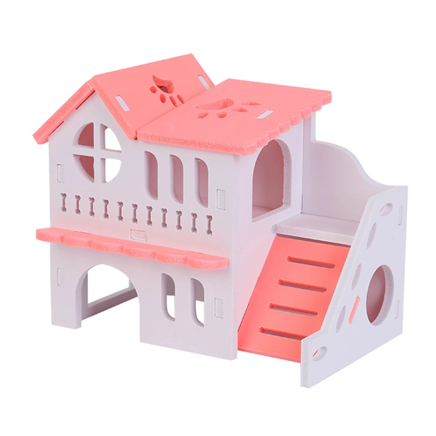 Hamster House Toy Pet Small Animal Hideout Hamster Wooden House 2 Layers With Ladder Design Wooden Hut Play Toys Good Vibrations
