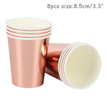 Rose Gold Disposable Tableware Diamond Pattern Paper Cups Plates Straws Table Decoration Wedding Birthday Party Supplies Good Vibrations