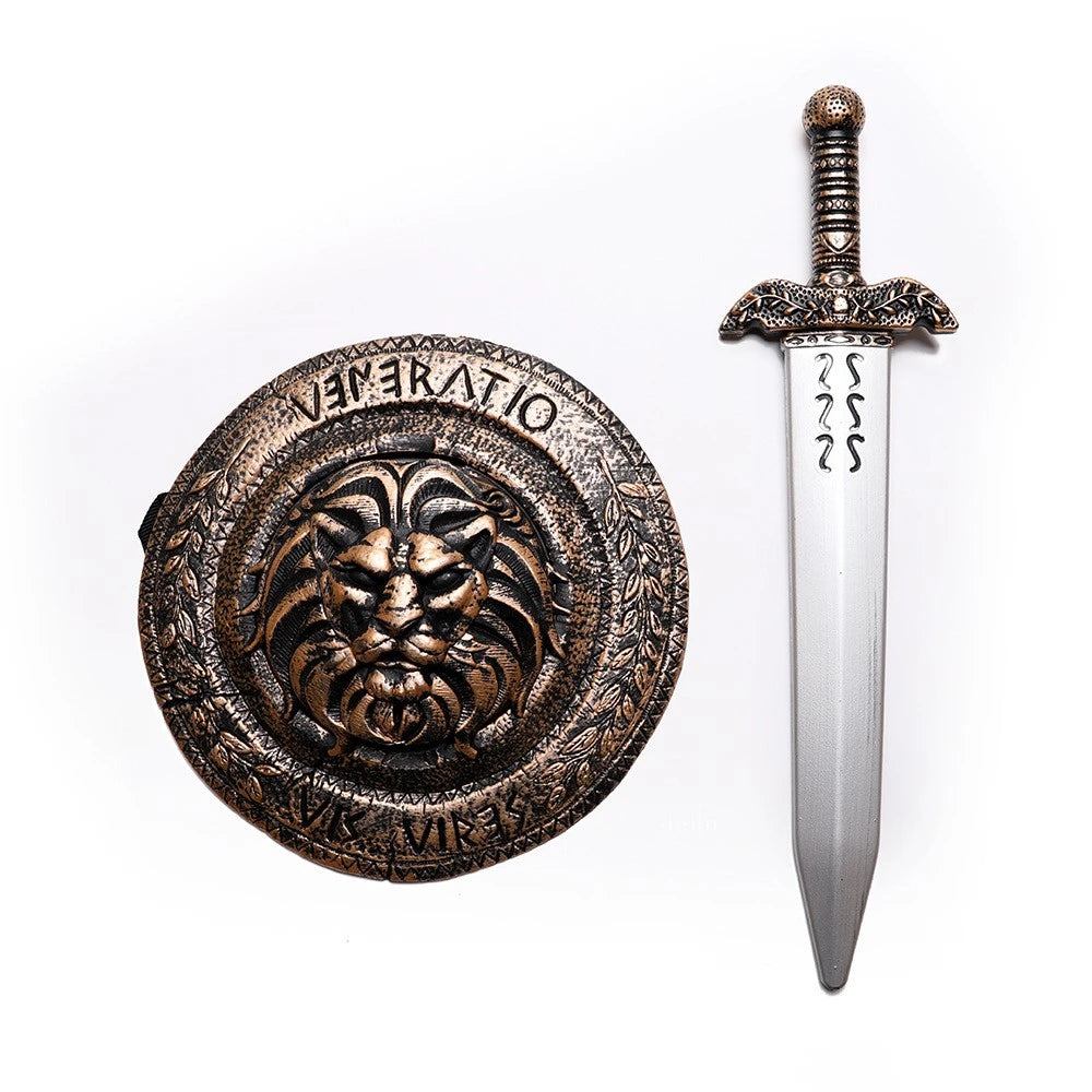 Halloween Cosplay Accessories Ancient Roman Warriors Shield Sword Weapons Costume Props Kids Boy Birthday Party Gift Toys Good Vibrations