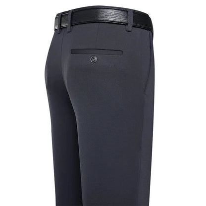 Suit Pants Men Business Casual Trousers Formal Dress Straight Pants Elastic Black Navy Blue Male Clothing Good Vibrations