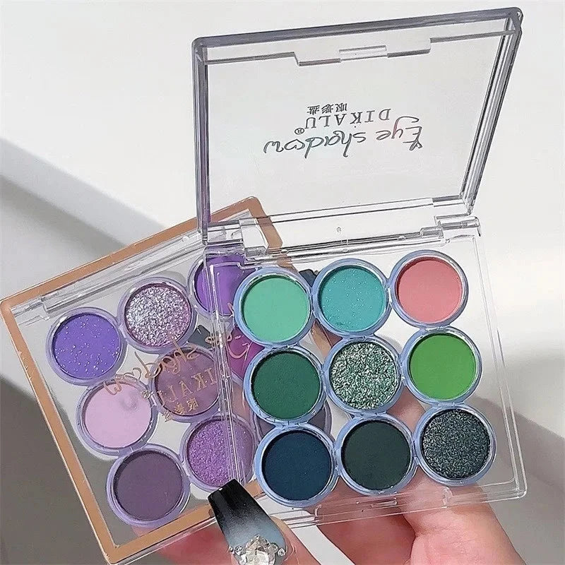 9Colors Glitter Eyeshadow Palette Smoke Purple Lace Shimmer Pearlescent Matte Acrylic Eye Shadows Palette Waterproof Eye Make Up Good Vibrations
