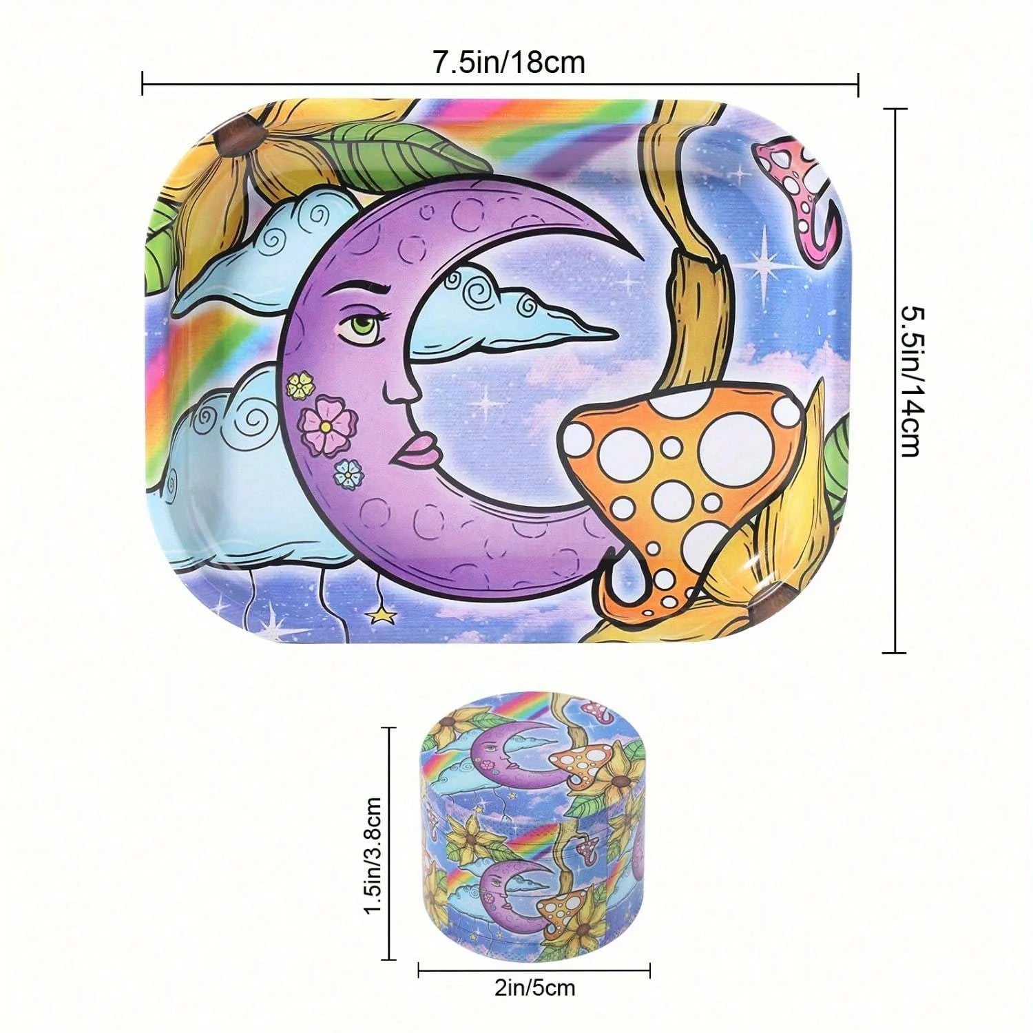 2 Pieces Kitten Bear Floral Mushrooms The Magic World Grinder and Rolling Tray Combo Good Vibrations Adult Super Store