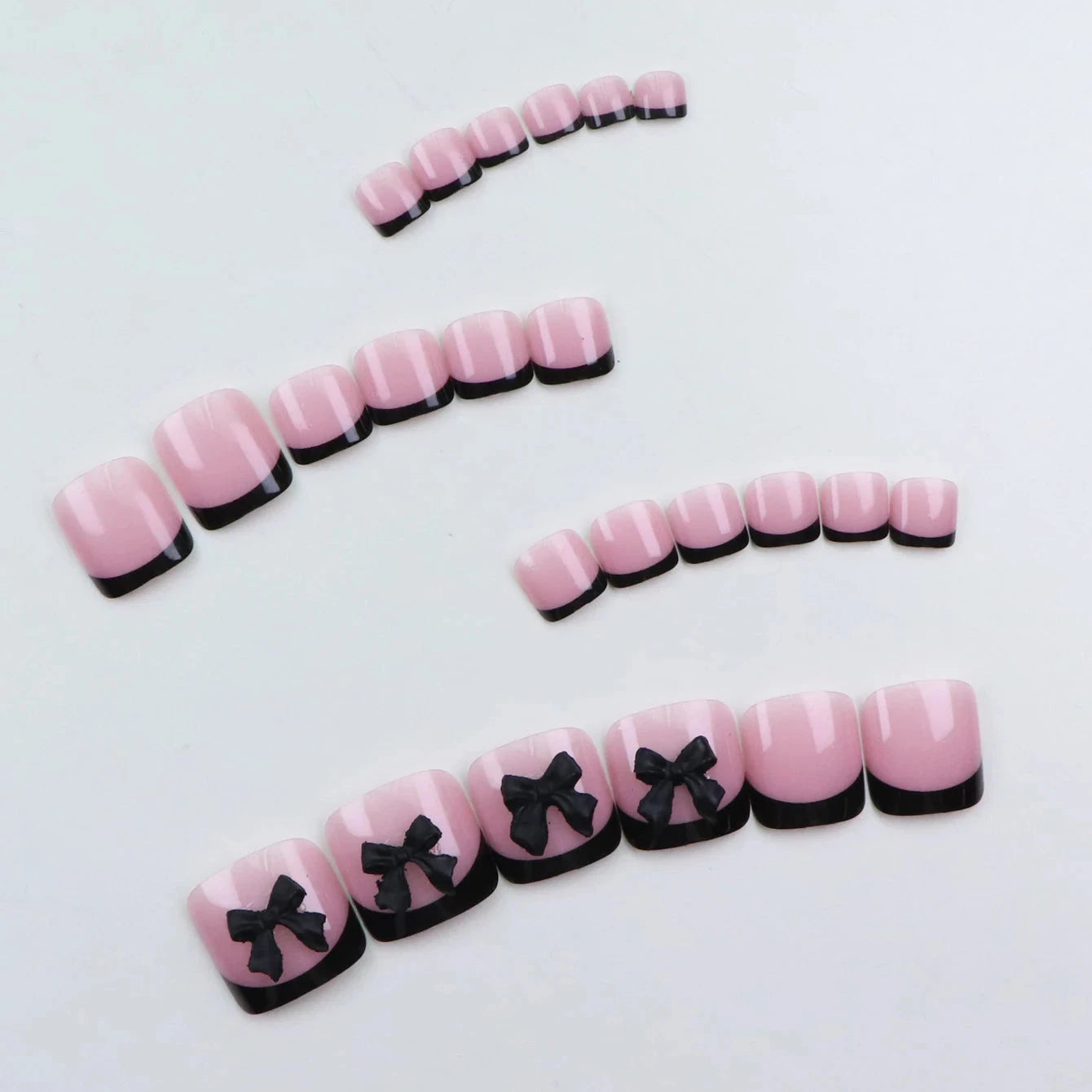 24pcs French Fake Toenails Pink Gradient Full Cover Short Square Toe Nails Foot Nails Tips for Women Girls Good Vibrations