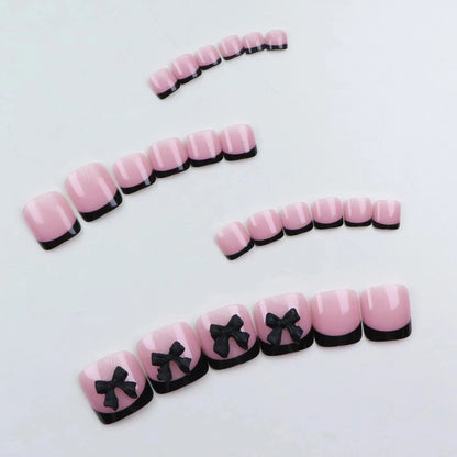 24pcs French Fake Toenails Pink Gradient Full Cover Short Square Toe Nails Foot Nails Tips for Women Girls Good Vibrations