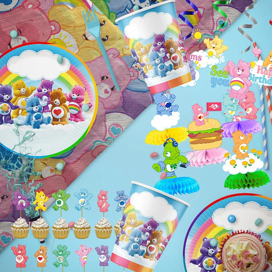 rainbow bears birthday decoration angle disposable tableware cup plate tablecloth baby shower kids girls boy party supplies Good Vibrations