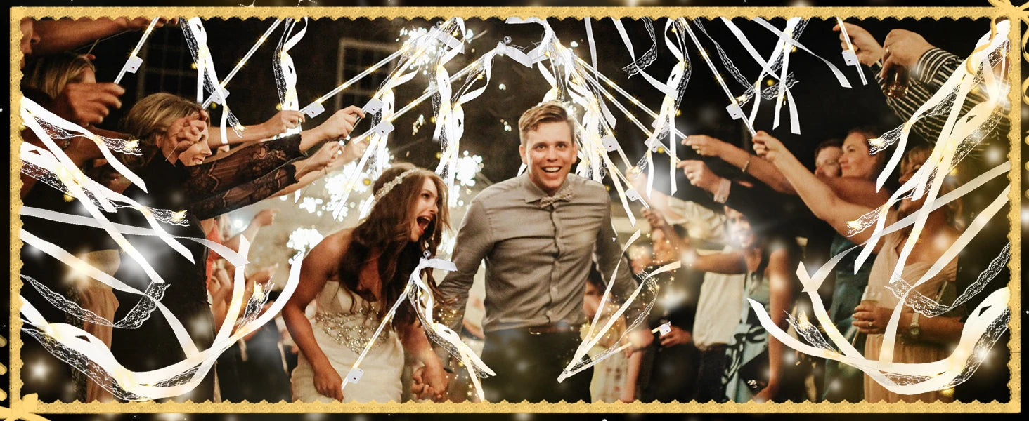 20-60Pcs Light up Wedding Wands LED Ribbon Wands Sparklers with Bells, Wedding Exit Send Off, Dance Floor Props, Wedding Favors Good Vibrations