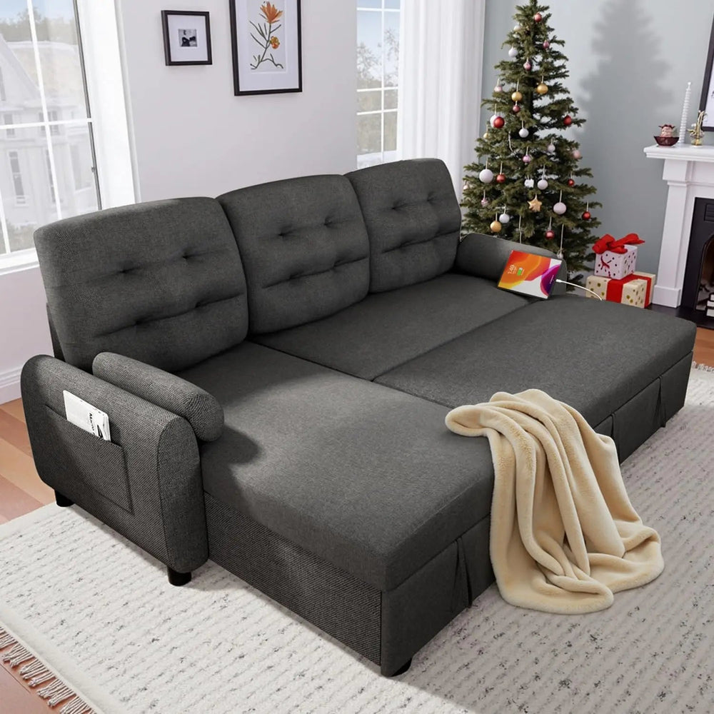 2-in-1 Sleeper Sofa – Pullout Bed with Reversible Chaise & Charging Station Good Vibrations