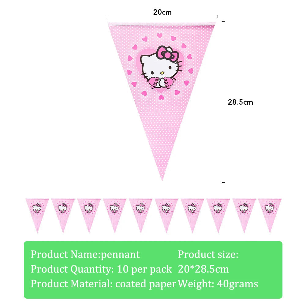 Hello Kitty Theme Girls Birthday Party Disposable Tableware Paper Cup Plate Balloon Kids Favors KT Balloon Party Decor Supplies Good Vibrations