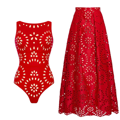 2Pcs Printed Swimsuit Women Sexy Swimwear New Bikini With Long Skirt Female Biquini Push Up Swim Suit Bodysuit Beachwear CoverUp Good Vibrations