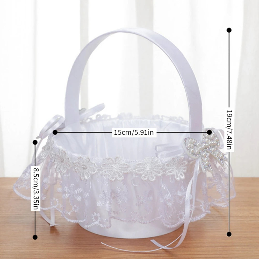 White Flower Girls Basket Simple Wedding Flower Basket  Bride Bridesmaid Hand Held Basket Wedding Ceremony Party Decorations Good Vibrations