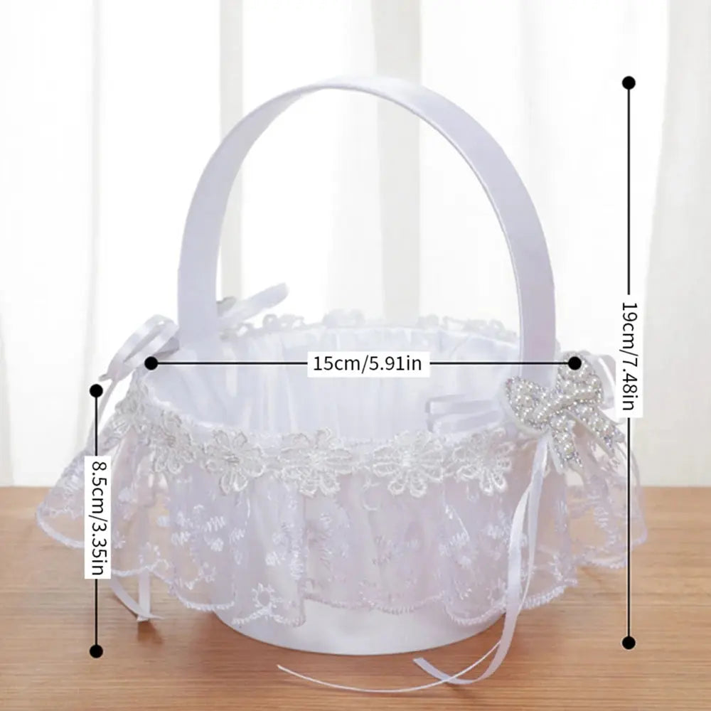 White Flower Girls Basket Simple Wedding Flower Basket  Bride Bridesmaid Hand Held Basket Wedding Ceremony Party Decorations Good Vibrations