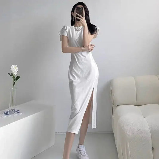 White Dresses for Women 2025 Woman Dress Clothes Midi X New in Chic and Elegant Pretty Cheap Casual Y2k Outfits Harajuku Cotton Good Vibrations