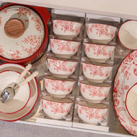 1Set New Luxury Red Rose Ceramic Tableware Household Bowl Spoon Plate Dinner Dinsh Kitchen Cutlery Home Decor Good Vibrations