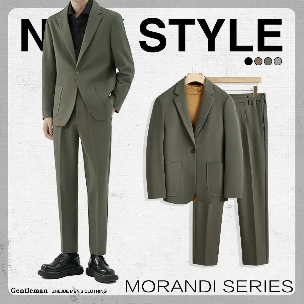 2 Piece Outfit Set Male Solid Color Youth Trends Costumes Ceremony Pants Full Men's Suits and Blazers Clothes Classic Elegant Good Vibrations