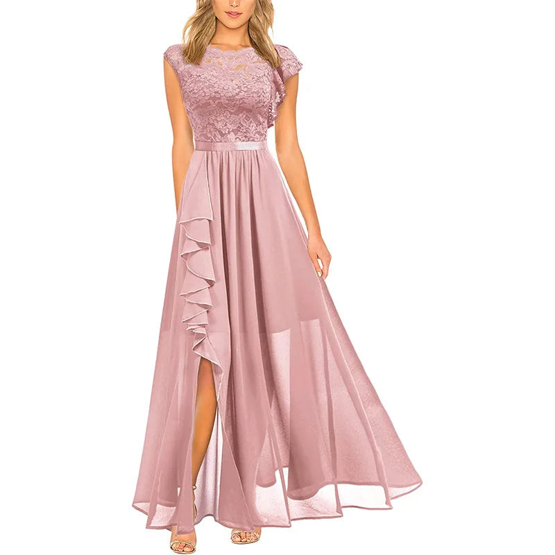 Women's Fashion bridesmaid dress Prom Dresses Handmade 3D Flower Sexy High Slit Evening Party Gowns Long Graduation Dress Good Vibrations