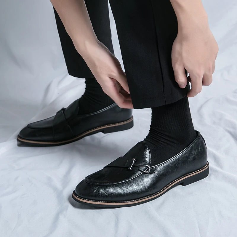 Black Loafers for Men Fashion Stone Pattern Men's Formal Monk Shoes Business Handmade Leather Men's Social Shoes Driving Shoes Good Vibrations