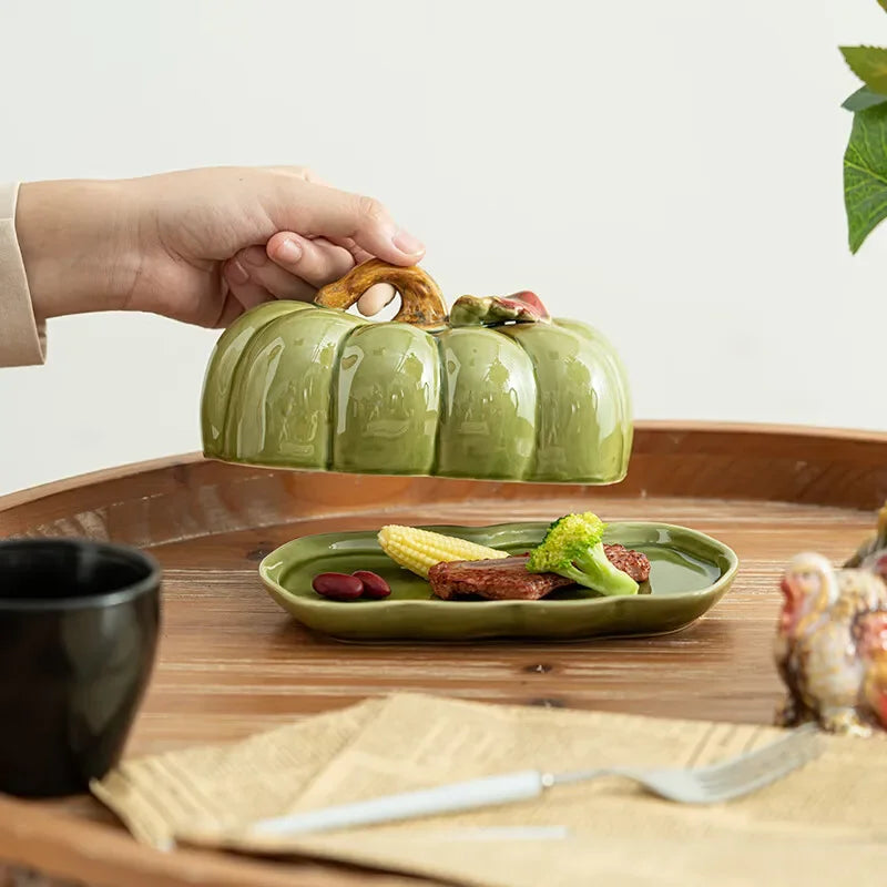 1PCS Pumpkin Ceramic Dinner Plate for Fruit Cake Snack Serving Kitchen Table Restaurant Use Ceramic Material Good Vibrations