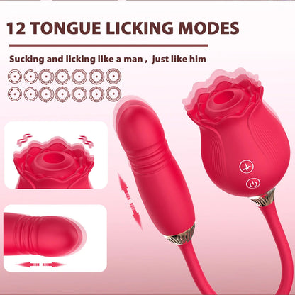 Rose Sucking Thrusting Dildo Vibrator for Women Nipple Clit Stimulator Vibrating Egg Tongue Licking Clitoris Sucker Sex Toy Good Vibrations Adult Super Store