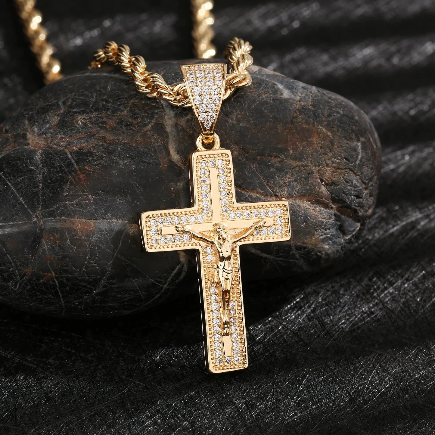 Christian Jesus Cross Necklace Women's Stainless Steel Copper Pendant Religious Easter Faith Charm Prayer Baptist Jewelry Good Vibrations