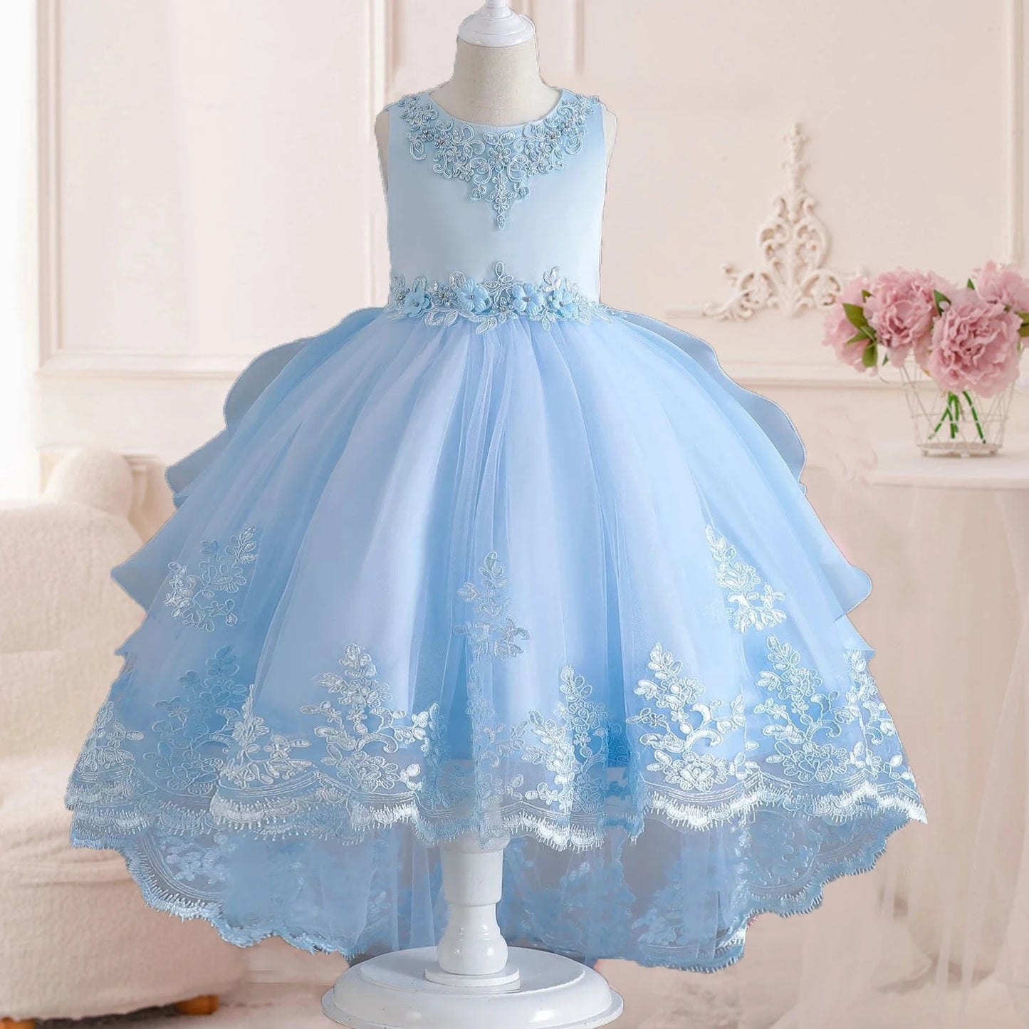 Little Girls Lace Embroidered Flower Girl Dress Birthday Party Pageant Hi-Lo Gown AT122 Good Vibrations