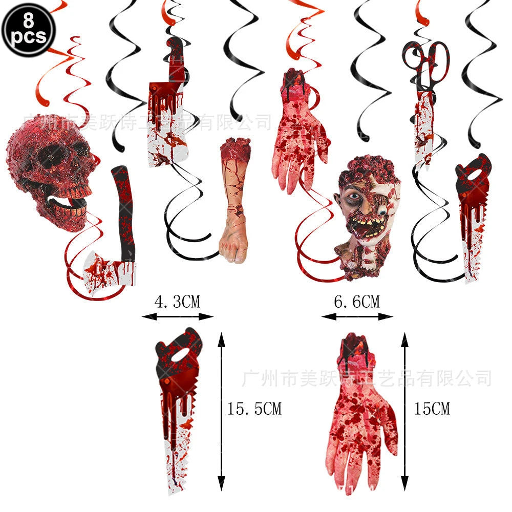 Halloween Theme Decor Horror Bloody Background Banner Warning tape Hanging Decor Spiral Swirl Happy Halloween Party Decor Good Vibrations