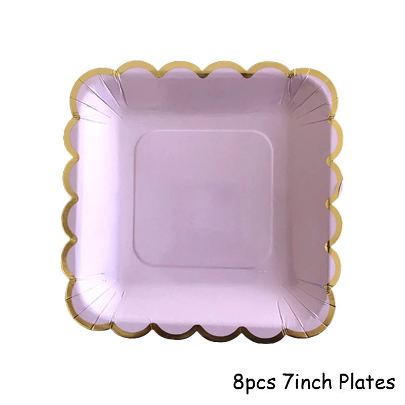 Purple Gold Party Paper Cup Plate Straw For Birthday Carnival Kids Favors Wedding Decor Disposable Tableware Party Supplies Good Vibrations