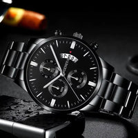 3PCS Men's Watch Set Business Trend Classic Round Dial Quartz Watch Bracelet Necklace Set Perfect Gift for Friends or Dad Good Vibrations