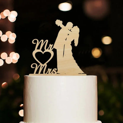 Bride and Groom Wedding Party Cake Topper Decoration Golden Acrylic Mrs & Mrs Engagement Party Cake Toppers Gift Baking Supplies Good Vibrations