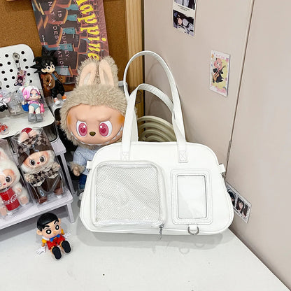 Anime Japanese Kawaii Shoulder Bag Women Clear Transparent Itabag PU Leather Handbags Student Ita Bag JK Uniform Tote Bag Good Vibrations